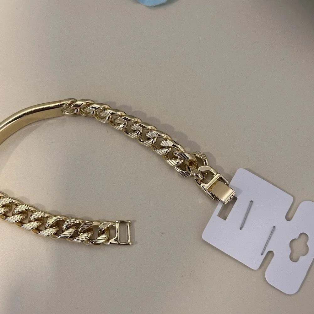 14K Gold Plated Men's Bracelet ID Cuban Link 8in‎